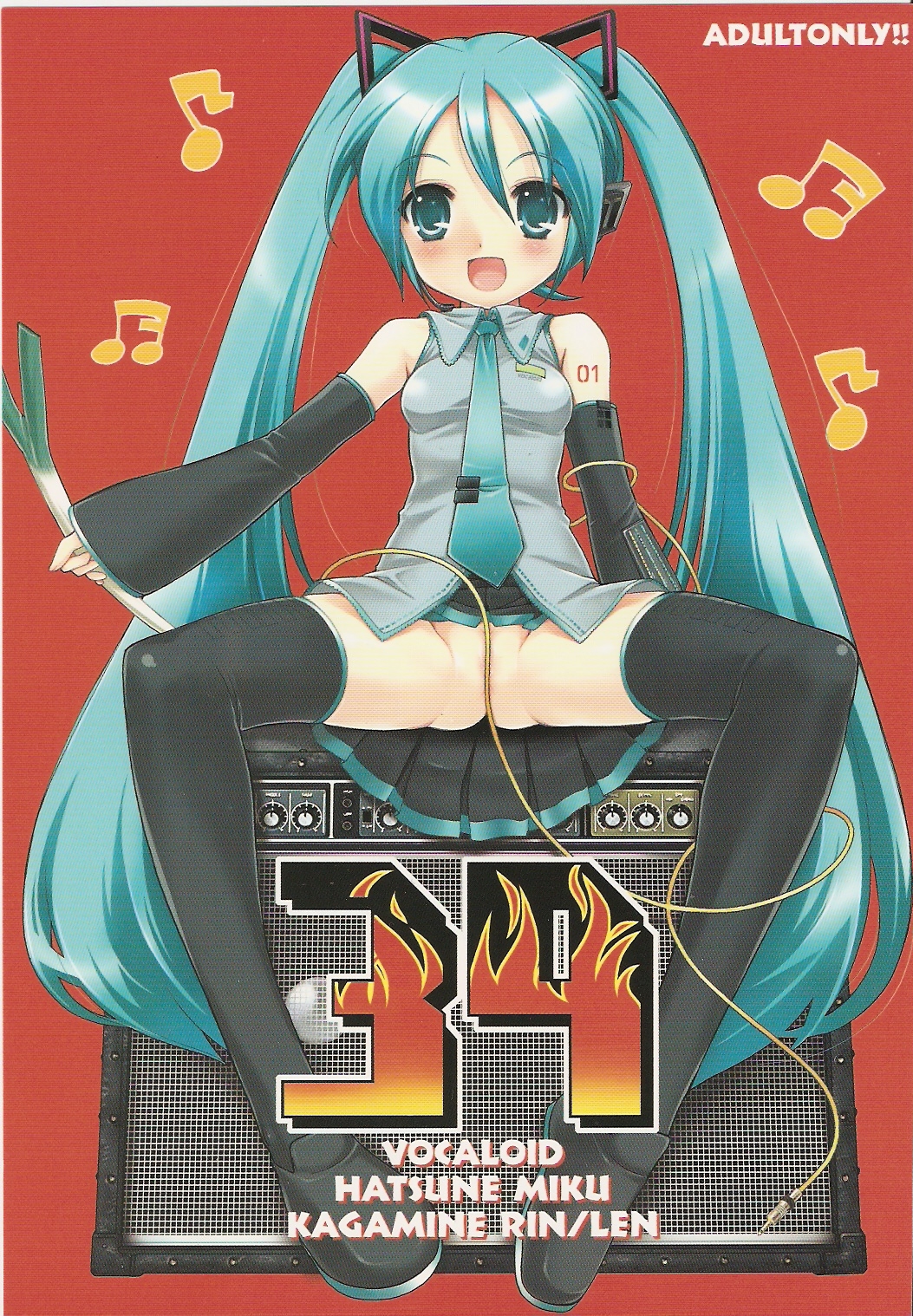 1girls aqua_hair ass breasts convenient_censoring detached_sleeves female hatsune_miku necktie negi skirt solo spread spread_legs text thighhighs vocaloid