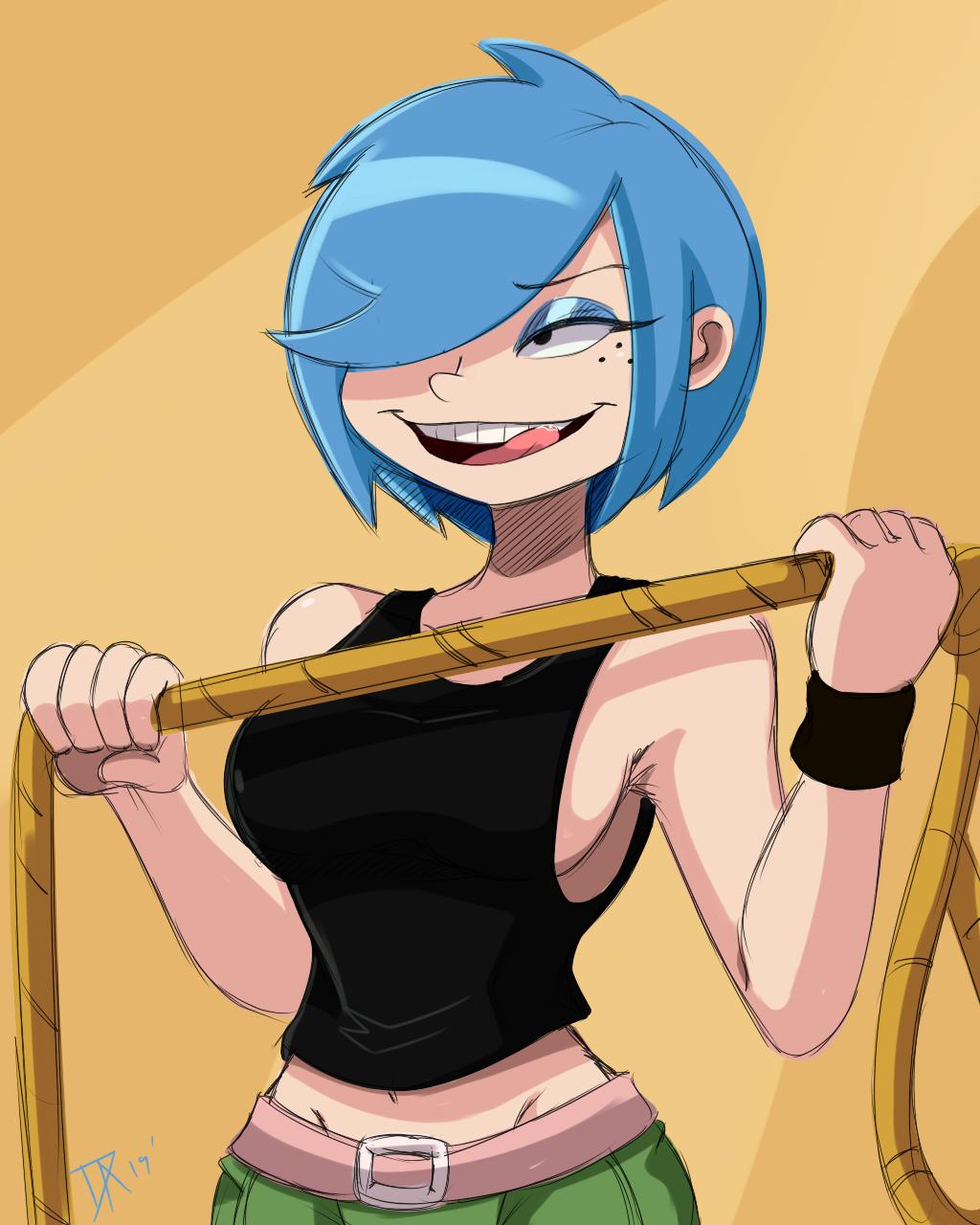 2019 2d blue_hair breasts cartoon_network dalley_le_alpha ed_edd_n_eddy female female_only freckles freckles_on_face fully_clothed kanker_sisters marie_kanker no_penetration no_sex short_hair sideboob solo solo_female tongue tongue_out