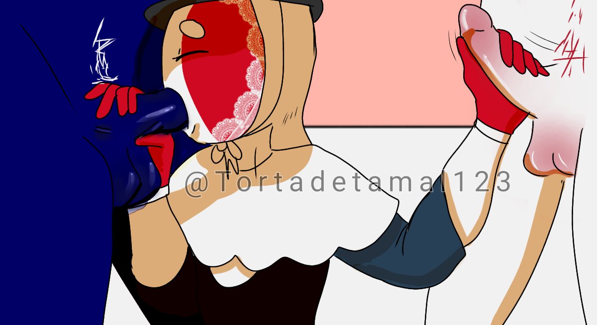 1girls 2boys blue_penis clothed_female_nude_male clothing countryhumans countryhumans_girl female male oral oral_sex peru_(countryhumans) united_kingdom_(countryhumans) united_states_of_america_(countryhumans) watermark