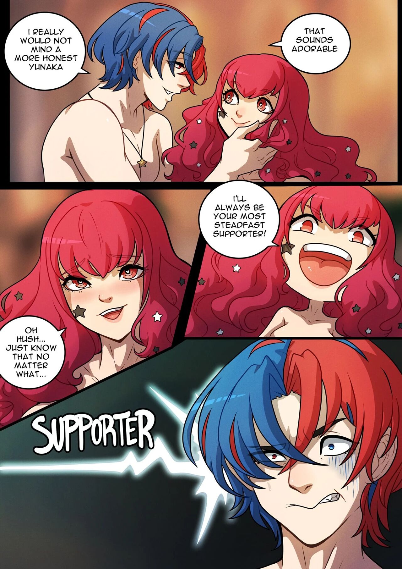 1boy, 1girls, alear (fire emblem), alear (fire emblem) (male), comic, english text, female, fire emblem, fire emblem engage, kinkymation, male, text, wholesome, yunaka (fire emblem)