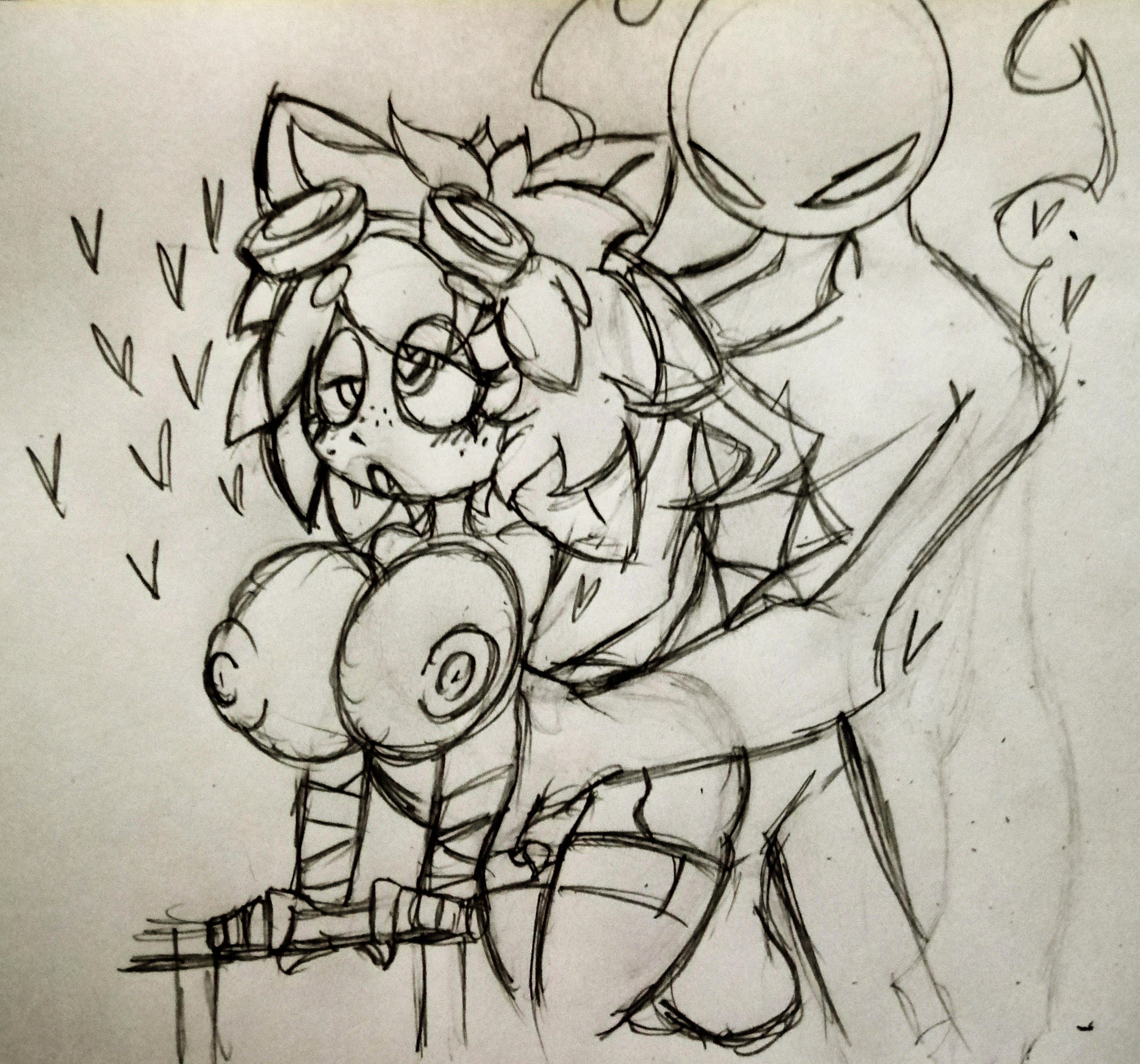 anthro, areola, areolae, ass, bandage, bandaged arm, blush, blush lines, breast squeeze, breasts, breasts out, breasts outside, doggy style, enjoying, female, freckles, goggles, goggles on head, hand on stomach, hand on table, hands on stomach, hands on table, heart, heart eyes, heart-shaped pupils, hearts around head, large areolae, large breasts, large nipples, large penis, legs crossed, male, nenderzon, nipples, no color, open mouth, original character, penetration, penile penetration, penis, penis in pussy, plant, plant girl, plant humanoid, plantie, plants vs zombies, plants vs zombies: heroes, pussy, solar flare (peargor), solar flare (pvz), standing, standing sex, stockings, straight, thick ass, thick thighs, vaginal insertion, vaginal penetration, vaginal sex
