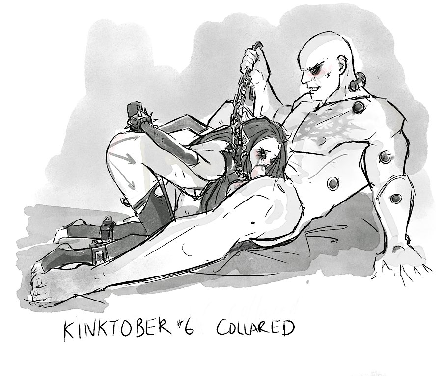 1boy 1girls aestra_khromys all_fours arms_behind_back barefoot black_and_white black_carapace blowjob bondage chaos_(warhammer) chaos_space_marine collar dark_eldar drukhari drukhari_archon eldar female jetblackraider leash penis running_mascara sex_slave slave stirrup_legwear tattoo tattoo_on_butt tattoo_on_chest thighhighs toeless_legwear warhammer_(franchise) warhammer_40k