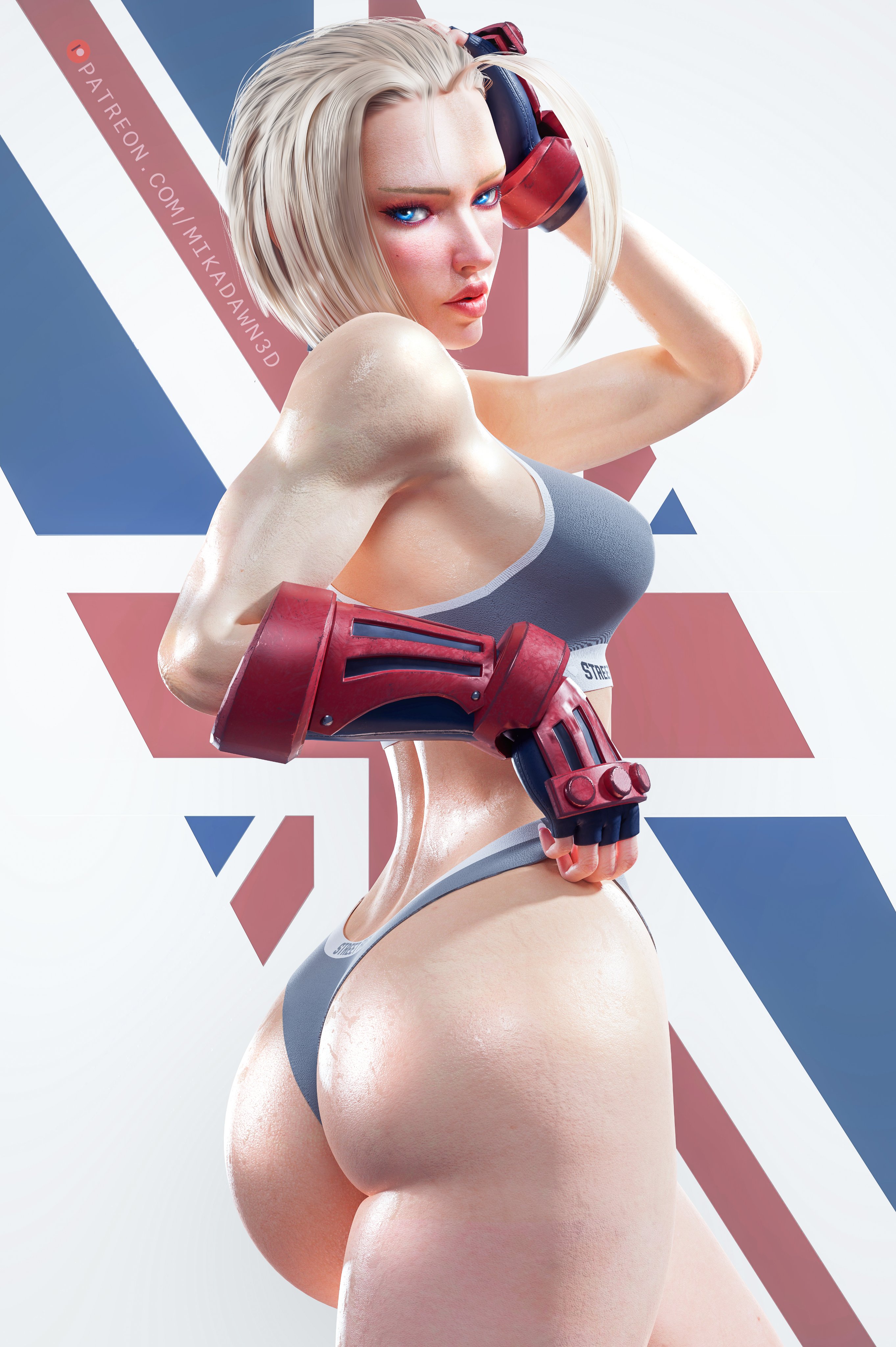1girls, 3d, 3d (artwork), absurd res, ass, big breasts, blonde hair, breasts, british, british female, calvin klein, cameltoe, cammy white, capcom, curvaceous, erect nipples, female, female focus, female only, gloves, hard nipples, mikadawn, muscular, muscular arms, muscular female, nipples, pussy, scar, scar on face, short hair, solo, solo female, solo focus, street fighter, street fighter 6, thick thighs, thighs, union jack, wide hips