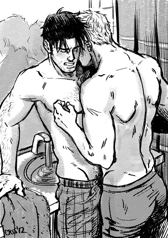 2boys aged_up arm_hair ass back bad_id bad_tumblr_id bara bathroom black_hair blonde_hair boxers bulge bulge_press clenched_teeth couple crisart ear_piercing erection erection_under_clothes feet_out_of_frame from_above frottage gay gay_sex hulkling kissing kissing_neck long_sideburns male_focus male_only male_underwear marvel multiple_boys mustache_stubble navel_hair nipple_tweak pectorals piercing short_hair sideburns sparse_chest_hair sparse_stubble teeth thick_eyebrows toned toned_male topless_male torogao underwear wiccan yaoi