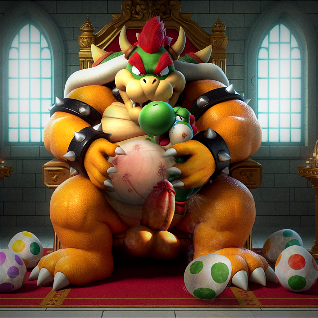 2boys ai_generated belly_markings big_balls big_belly big_dom_small_sub big_penis birth bowser egg egg_laying eggs erection fluids forced full_body indoors inflation male male_only male_pregnancy mario_(series) mpreg multiple_boys open_mouth penis precum pregnant_male rape sitting slave solo stitches testicles yoshi