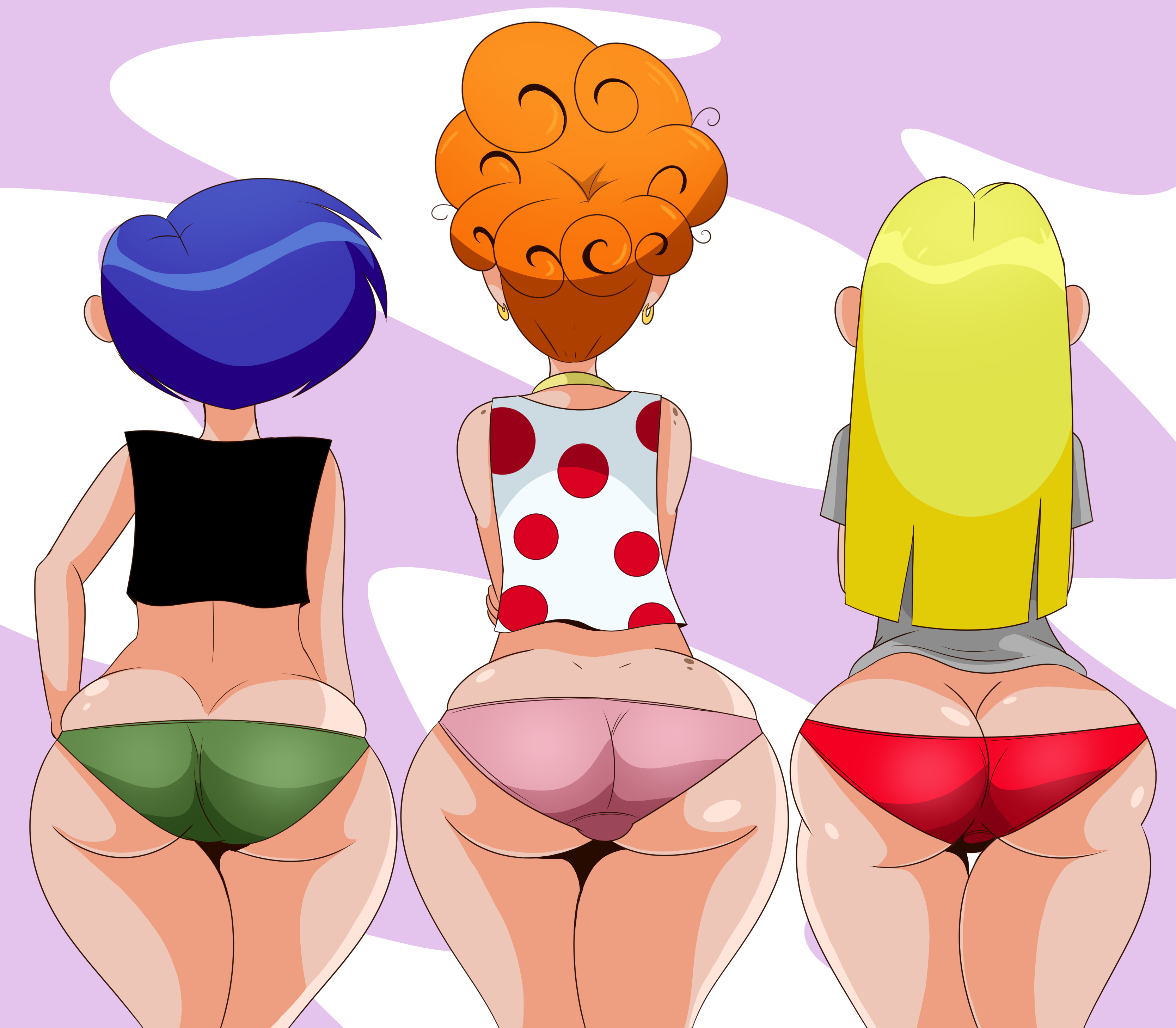 3girls, ass, big ass, big butt, blonde hair, blue hair, cartoon network, ed edd n eddy, fat ass, female, female only, fully clothed, ginger hair, kanker sisters, large ass, lee kanker, light skin, light-skinned female, marie kanker, may kanker, orange hair, panties, sonson-sensei, thick thighs, thighs, wide hips