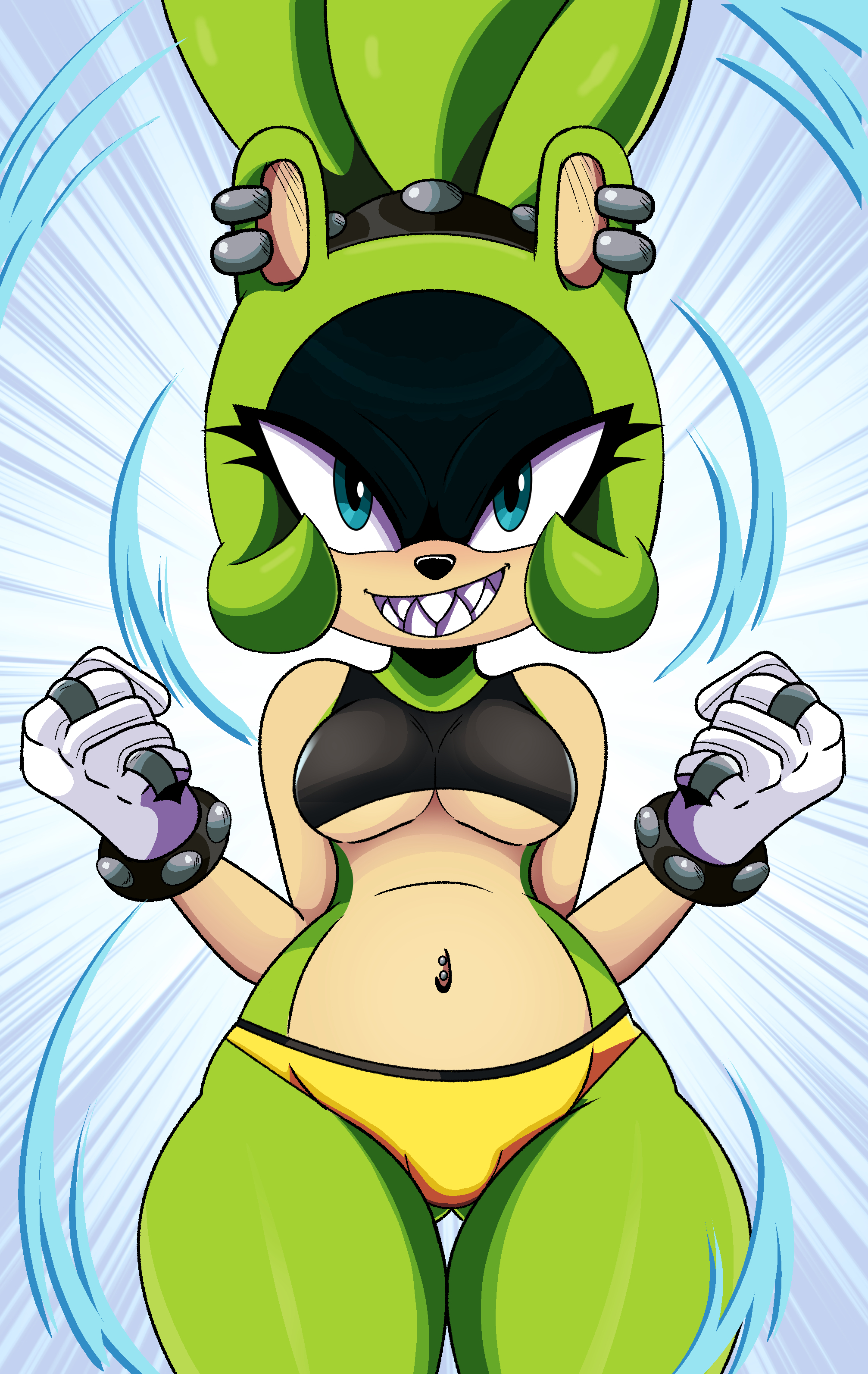 1girls, 2d, blue eyes, breasts, female, female only, green fur, green hair, idw comics, idw publishing, mobian, mobian (species), mobian tenrec, ponytail, sega, sharp teeth, solo, solo female, solo focus, sonic (series), sonic the hedgehog (comics), sonic the hedgehog (idw), sonic the hedgehog (series), sonson-sensei, surge the tenrec, thighs, underboob, wide hips