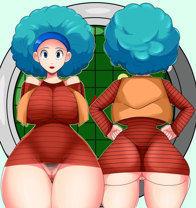 1girls afro ass big_ass big_butt blue_hair bulma bulma_(afro) bulma_(dragon_ball) bulma_briefs dragon_ball dragon_ball_z eyebrows eyelashes fat_ass female female_only large_ass light-skinned_female light_skin lipstick looking_at_viewer no_panties no_underwear pubic_hair pussy solo solo_female sonson-sensei thick_thighs thighs wide_hips