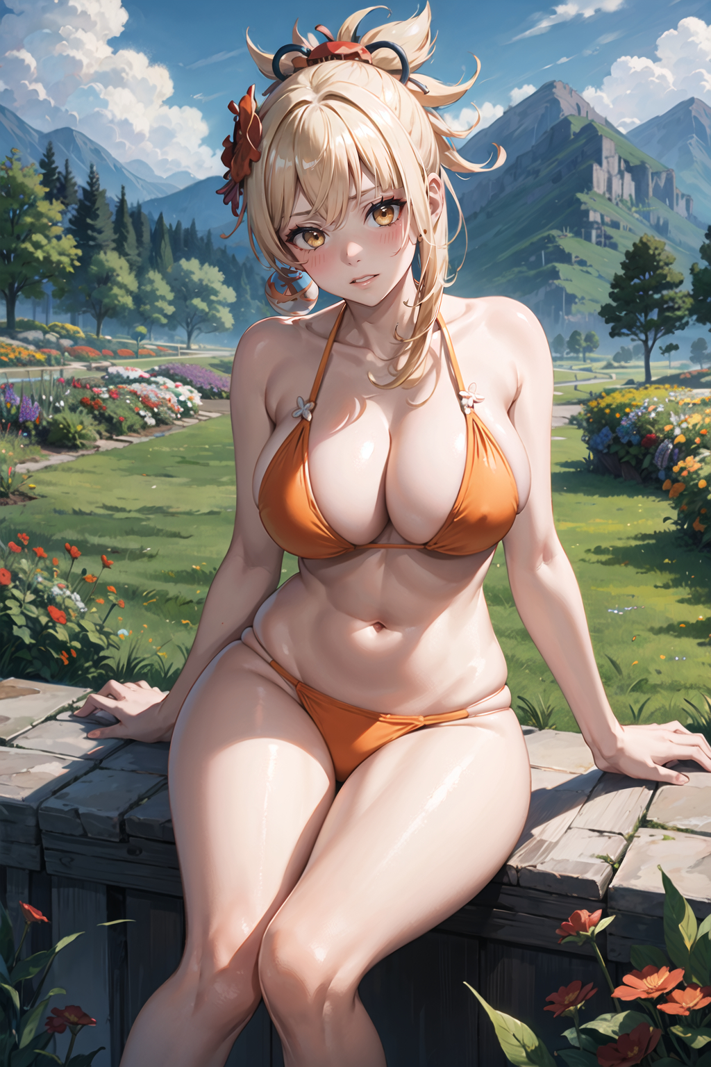 1girls, ai generated, breasts, curvaceous, curvy body, curvy female, female, female focus, genshin impact, huge breasts, stable diffusion, voluptuous, voluptuous female, yoimiya (genshin impact)