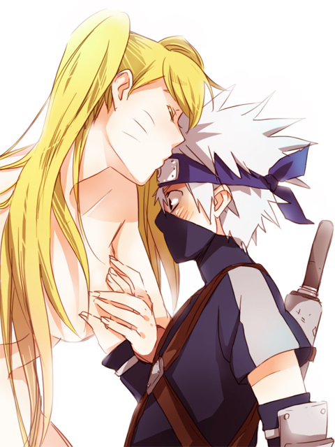 1boy 1boy1girl age_difference big_breasts blonde_hair blonde_hair blush boob_grab boy breast_grab closed_eyes cute duo duo_focus facial_markings female female gender_transformation grabbing hair_covering_breasts hatake_kakashi kiss_on_forehead kissing kissing light_skin mask naruko naruto naruto_(series) naruto_shippuden older_female rule_63 sexy_no_jutsu shounen_jump silver_hair size_difference straight teacher_and_student topless twintails uzumaki_naruto younger_male