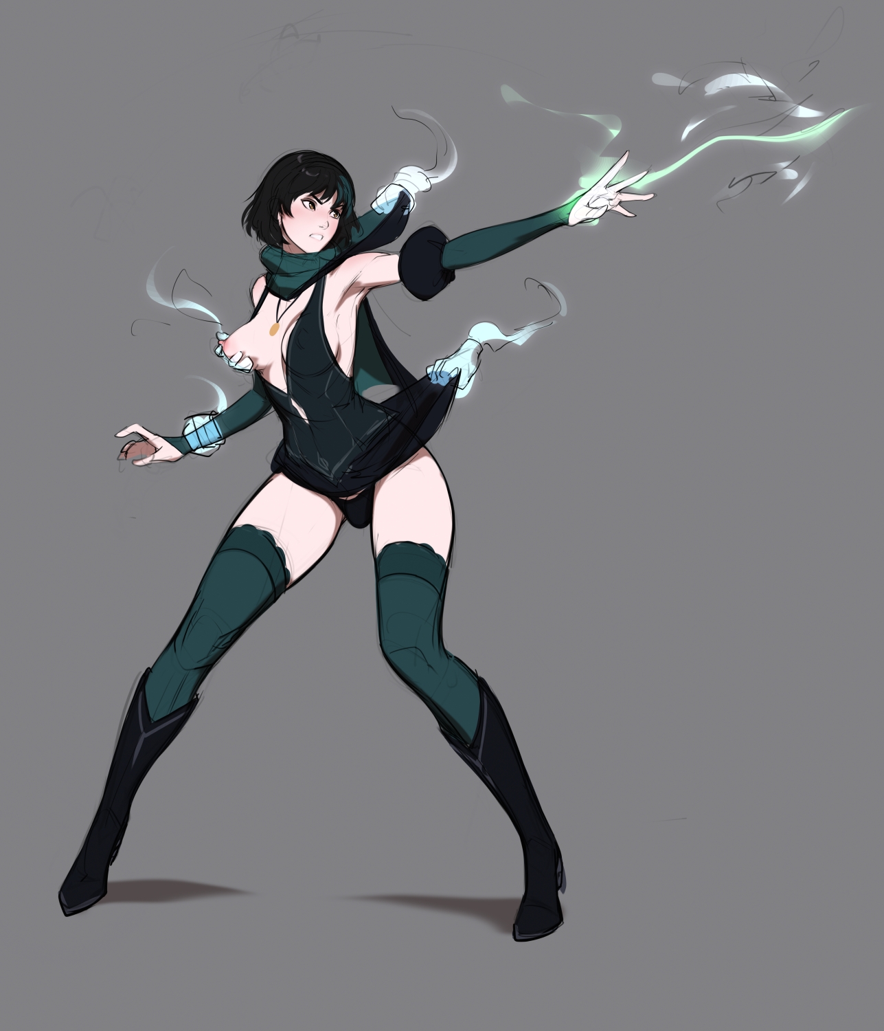 1futa, breast squeeze, breasts, breasts out, bulge, bulge through clothing, clothing, cock bulge, concept art, disembodied hand, disembodied hands, erin (tarakanovich), female, futanari, futasub, highres, human, intersex, mage hand, magic, magical girl, mistveil, molestation, nipple play, pale skin, pale-skinned futa, penis, skirt lift, solo, solo futa, spell, tagme, tarakanovich