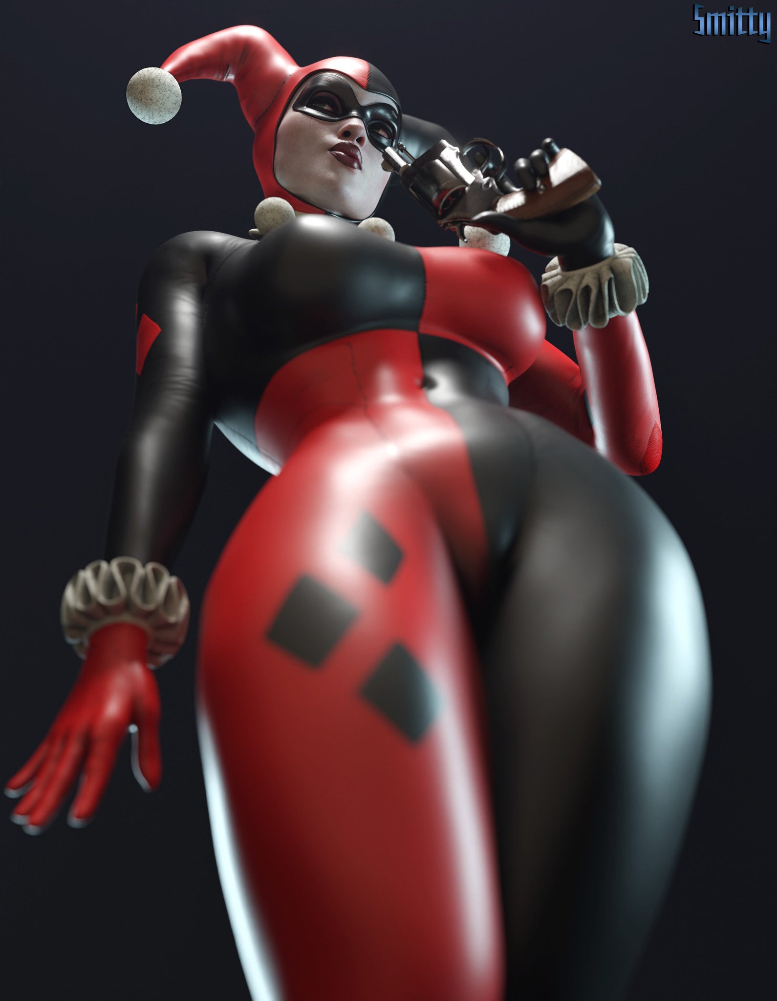 1girls, 3d, 3d (artwork), antiheroine, ass, athletic, athletic female, batman (series), batman: arkham knight, big ass, big breasts, blue eyes, bodysuit, breasts, bubble ass, bubble butt, busty, clown, clown girl, curvaceous, curvy, curvy figure, dc, dc comics, digital media (artwork), eyebrows, eyelashes, eyes, female, female focus, female only, fit, fit female, harley quinn, harley quinn (classic), harley quinn (injustice), hips, hourglass figure, huge ass, huge breasts, human, injustice 2, jester, jester cap, jester costume, jester girl, jester hat, jester outfit, large ass, large breasts, legs, light skin, light-skinned female, lips, mature, mature female, pale skin, pale-skinned female, smitty34, solo, solo female, straight, thick, thick legs, thick thighs, thighs, top heavy, upper body, villain, villainess, voluptuous, waist, wide hips