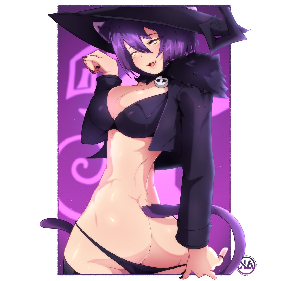 ass, big ass, blair (soul eater), cat girl, cat mouth, catgirl, female, kittyasuka, soul eater, taking off panties, witch hat