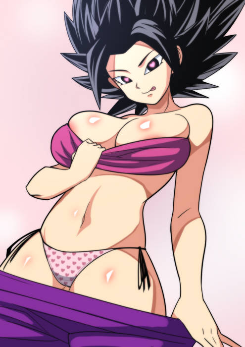 caulifla dragon_ball female_saiyan heart-shaped_pupils heart_eyes pink_eyes seductive seductive_look seductive_smile spotted_panties universe_6/universe_7