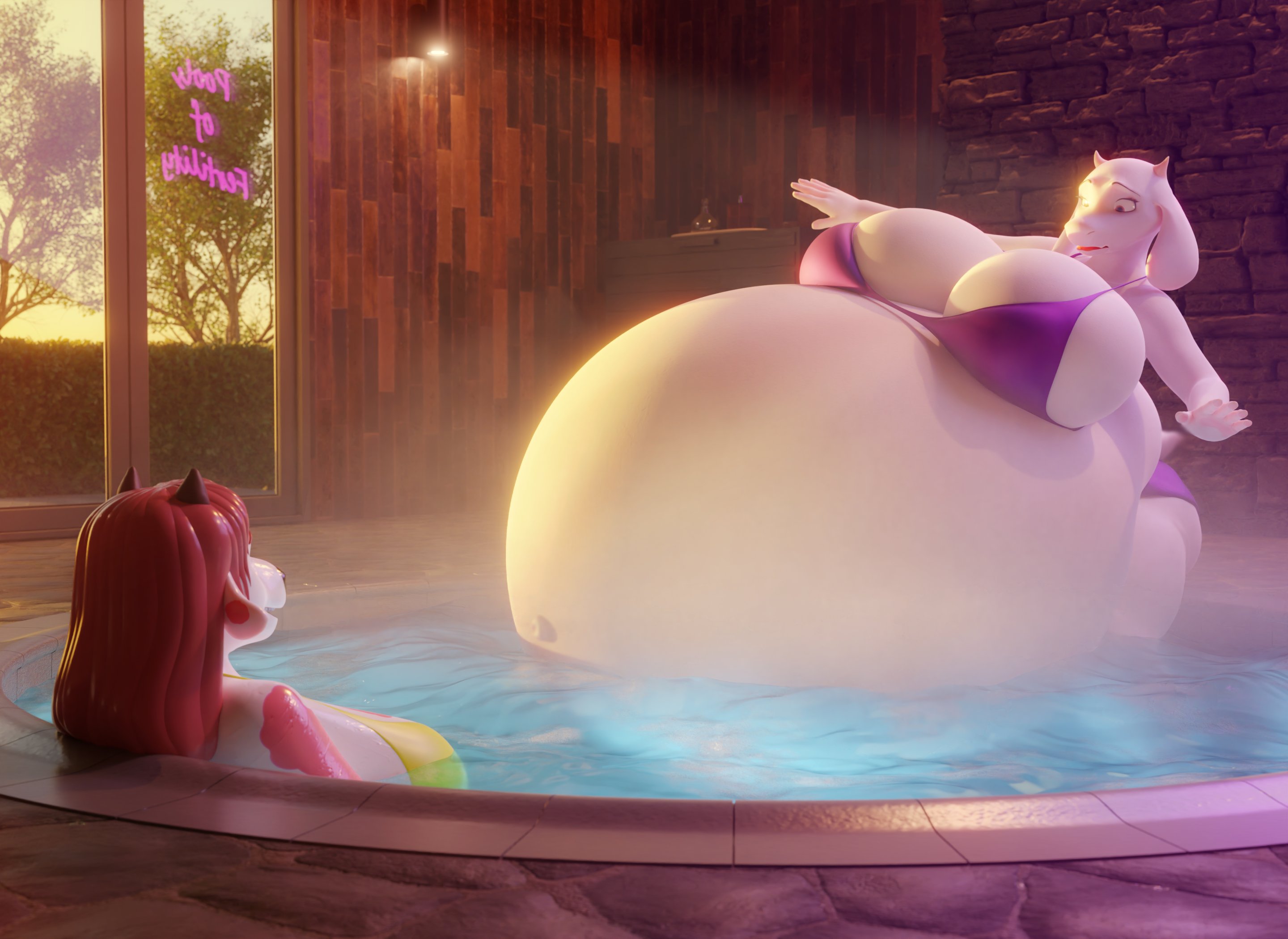 belly bulge, belly button, belly expansion, big belly, comic, comic page, comic panel, expansion, female, fertile, fertilization, hot tub, hyper pregnancy, inflated belly, inflation, inflation fetish, oc, original character, pool, poolside, pregnancy, pregnant, pregnant belly, pregnant female, pressure purse, purple swimsuit, stomach inflation, tagme, toriel, undertale, undertale (series), white fur