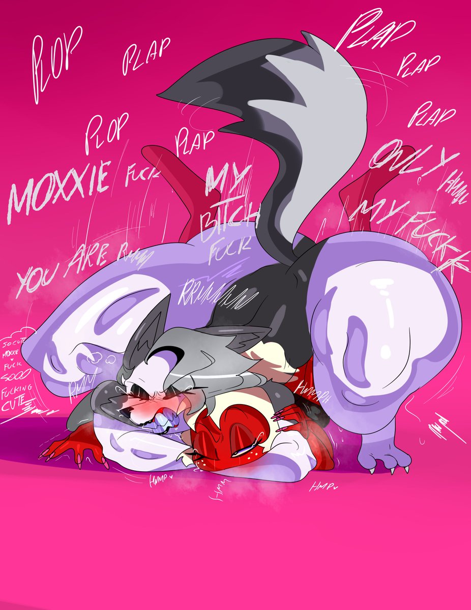 1boy, 1futa, anal, anal sex, anthro, anthro dominating male, ass, big ass, big butt, blush, blushing, canid, canid demon, canine, demon, demon horns, fat ass, femboy, futa on male, futadom, futanari, girly, grey hair, hellhound, helluva boss, imp, intersex, large ass, loona (helluva boss), male, moxxie (helluva boss), moxxine (helluva boss), mythological canine, mythological creature, red body, red skin, sex, tayuri, thick thighs, thighs, white body, white fur, white hair, white skin, wolf
