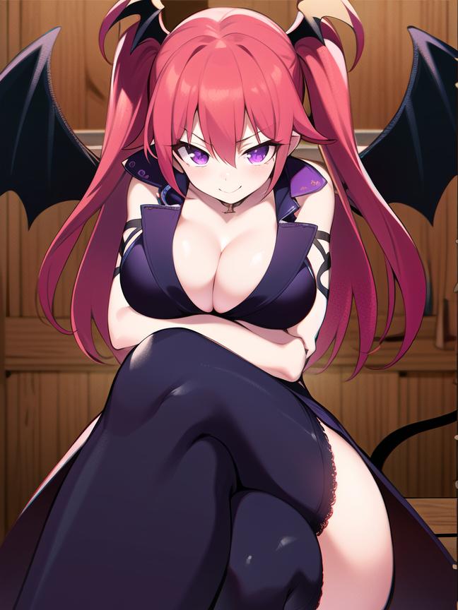 ai_generated cleavage curvy firika_mia_shatana hentai high_resolution highres huge_breasts legs_crossed long_hair nai_diffusion nuki_doki!_tenshi_to_akuma_no_sakusei_battle nukidoki! pink_hair pov purple_eyes revealing_clothes seductive seductive_look shiny_clothes shiny_hair shiny_skin skyrimgamer17 stable_diffusion succubus succubus_costume succubus_outfit succubus_tail succubus_wings twintails