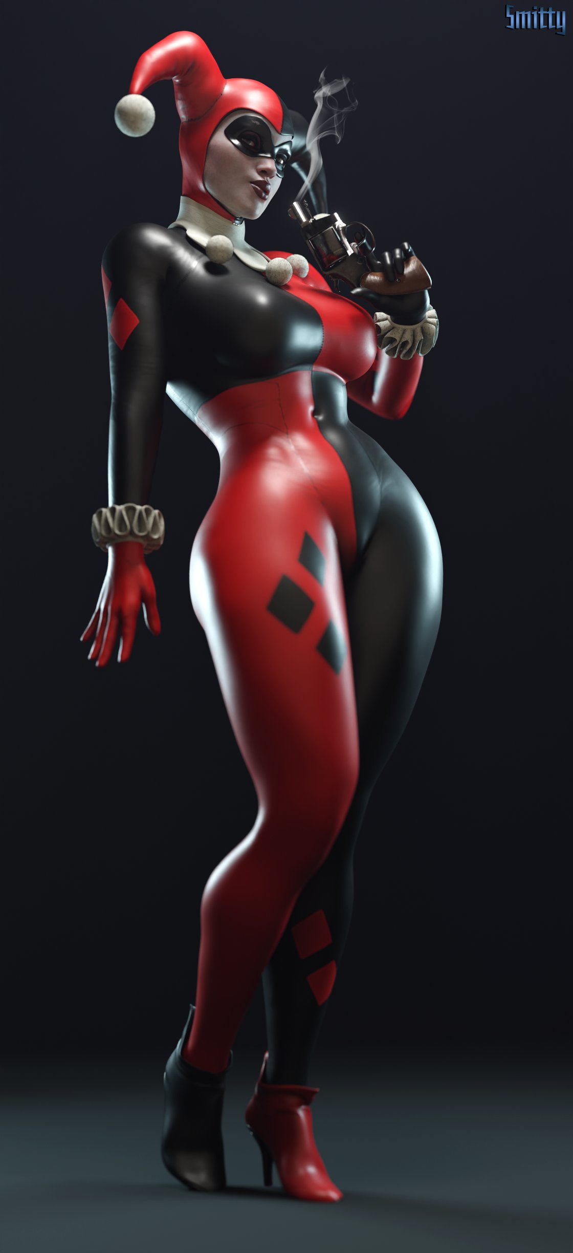 1girls, 3d, 3d (artwork), antiheroine, ass, athletic, athletic female, batman (series), batman: arkham knight, big ass, big breasts, blue eyes, bodysuit, breasts, bubble ass, bubble butt, busty, clown, clown girl, curvaceous, curvy, curvy figure, dc, dc comics, digital media (artwork), eyebrows, eyelashes, eyes, female, female focus, female only, fit, fit female, harley quinn, harley quinn (classic), harley quinn (injustice), hips, hourglass figure, huge ass, huge breasts, human, injustice 2, jester, jester cap, jester costume, jester girl, jester hat, jester outfit, large ass, large breasts, legs, light skin, light-skinned female, lips, mature, mature female, pale skin, pale-skinned female, smitty34, solo, solo female, straight, thick, thick legs, thick thighs, thighs, top heavy, upper body, villain, villainess, voluptuous, waist, wide hips