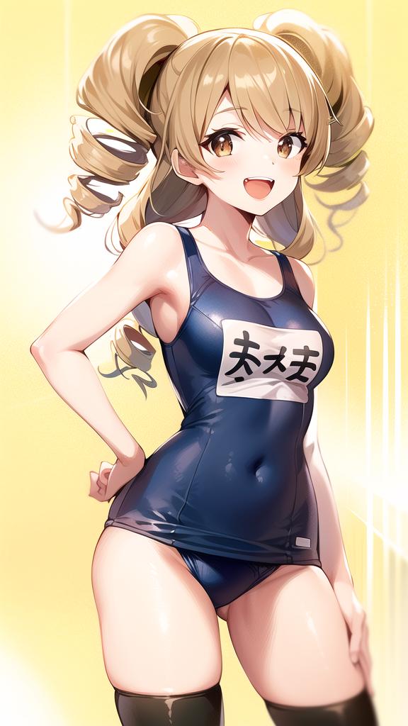 ai_generated belly_button belly_button_visible_through_clothing blue_mizugi brown_eyes brown_hair curly_hair curvy energy_kyouka!! hentai high_resolution highres leona_houjou long_hair medium_breasts mizugi nai_diffusion one_piece_swimsuit petite school_swimsuit shiny_clothes shiny_hair shiny_skin skyrimgamer17 smile solo stable_diffusion swimsuit thick_thighs twintails wide_hips