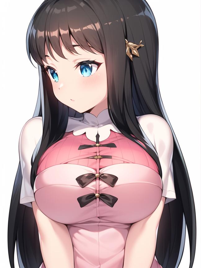 ai_generated black_hair blue_eyes cute cute_face embarrassed eroge!_h_mo_game_mo_kaihatsu_zanmai hair_ornament hentai high_resolution highres himeno_kisara long_hair nai_diffusion pink_clothing shiny_clothes shiny_hair shiny_skin shy skyrimgamer17 stable_diffusion