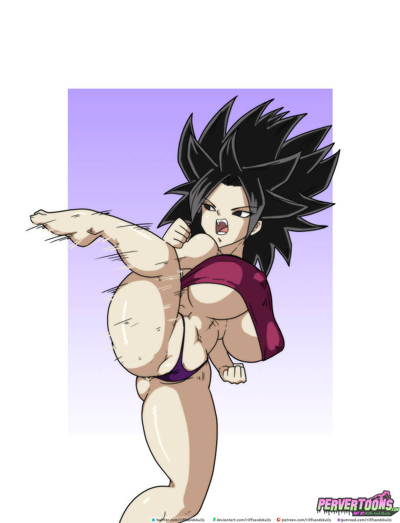 caulifla, clothed, dragon ball, dragon ball super, female, female only, kick, kicking, light skin, light-skinned female, pervertoons, riffsandskulls