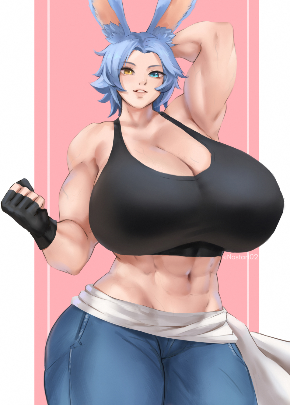 1girls animal_ears big_breasts bunny_ears final_fantasy_xiv huge_breasts muscular_female nastart viera