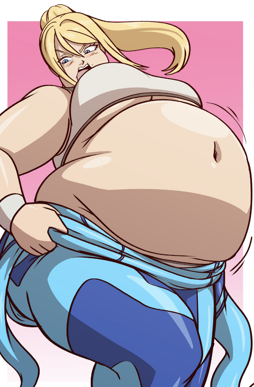 1girls, ass, axel-rosered, bbw, belly overhang, big belly, big breasts, big female, blonde hair, blue eyes, blush, bodysuit, bra, breasts, chubby, chubby female, clothing, embarrassed, fat, fat ass, fat female, fat fetish, fatty, female, female only, giantess, huge belly, inconvenient ass, inconvenient butt, large female, long hair, metroid, mini giantess, mole, nintendo, obese, obese female, open mouth, overweight, overweight female, plump, ponytail, pork chop, putting supersuit on, samus aran, solo, ssbbw, struggling, struggling to fit, thick thighs, tight clothing, weight gain, zero suit