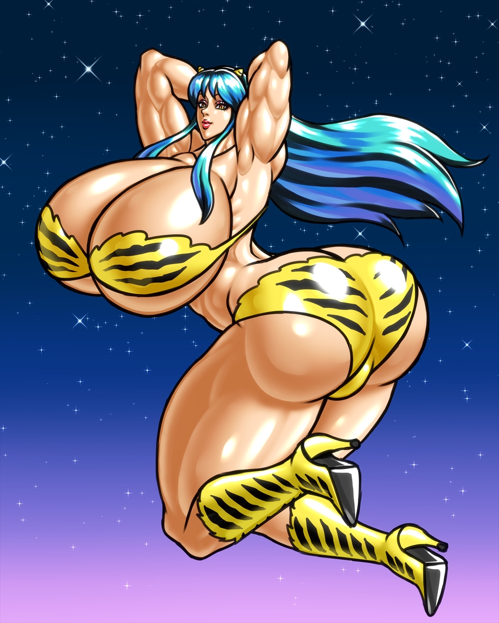 ass ass big_ass big_breasts big_butt blue_hair breasts huge_ass huge_breasts huge_butt large_breasts lum massive_breasts muscular muscular_arms muscular_body muscular_female muscular_legs muscular_thighs negoto_(nego6) urusei_yatsura