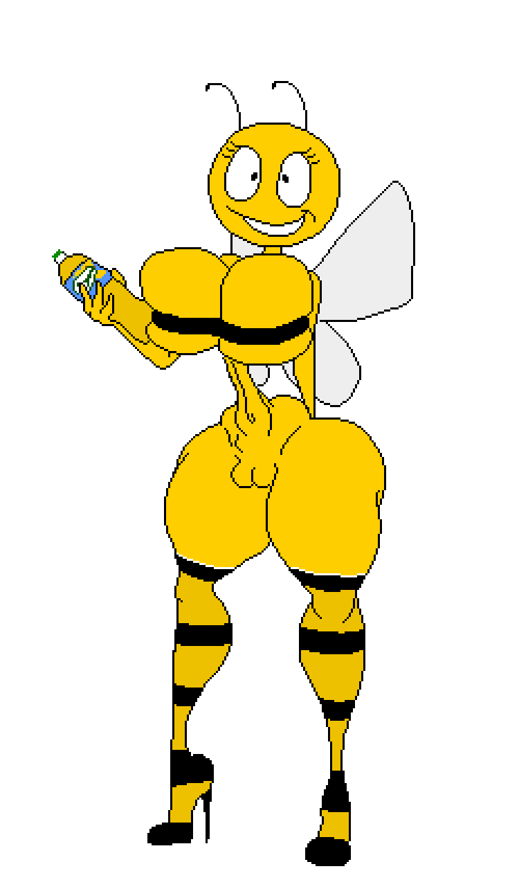 1girls anthrobee big_breasts bottle breasts female female_only full_body heels high_heels holding keelgabeytheart lena_the_bee oleina pussy russian_cooking_oil_commercial smile solo solo_female wasp_waist wings