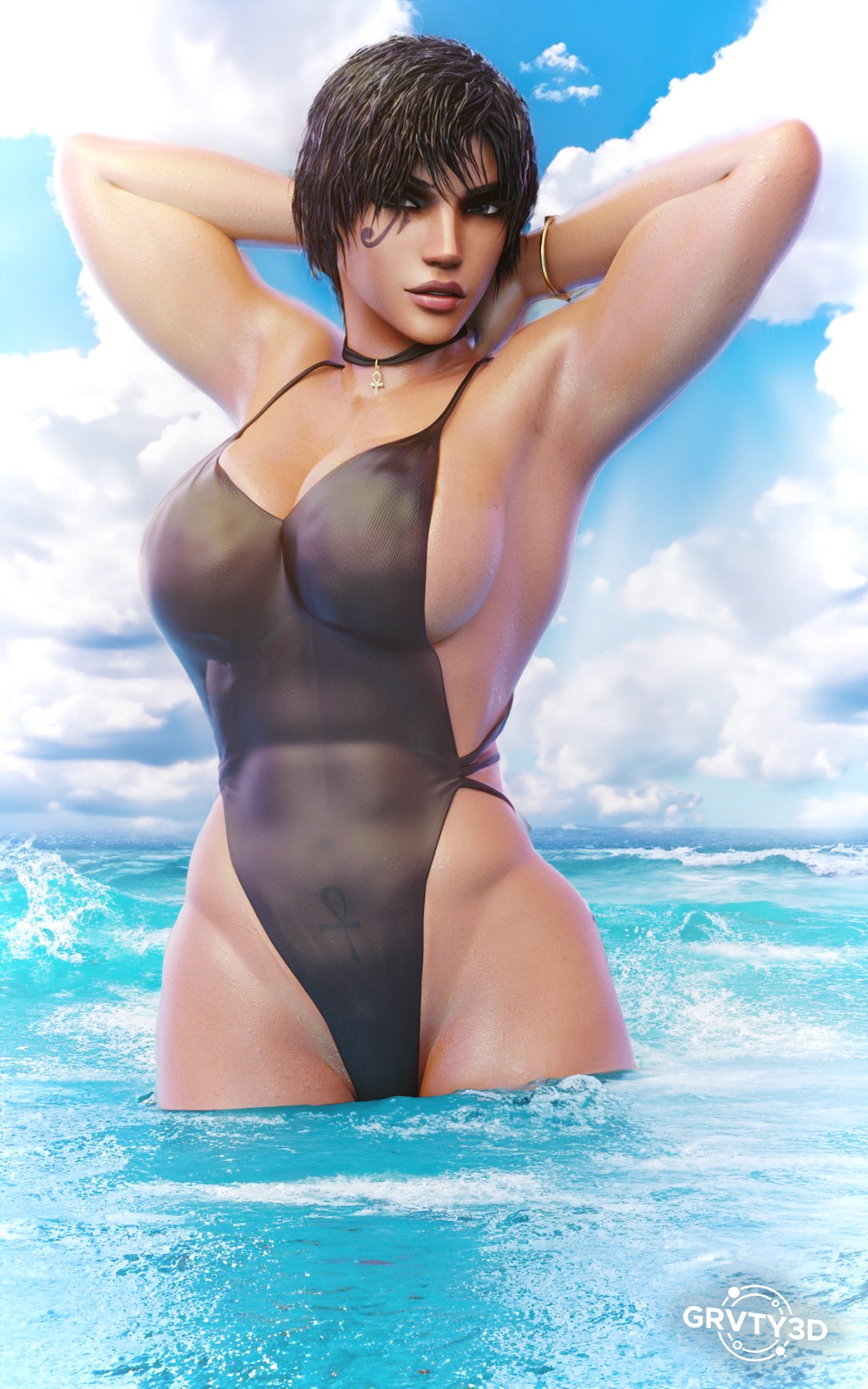 1girls 3d abs armpits arms_behind_head arms_up ass big_ass big_breasts bikini black_hair blender_(software) blizzard_entertainment breasts curvy curvy_body curvy_female curvy_figure dark-skinned_female dark_skin egyptian egyptian_female female female_only grvty3d muscular muscular_female one-piece_swimsuit overwatch pharah shaved_armpit shiny_skin short_hair solo solo_female solo_focus sunny sunrays swimsuit tan tan_body tan_skin tattoo thick thick_legs thick_thighs voluptuous voluptuous_female wet wet_body wet_skin