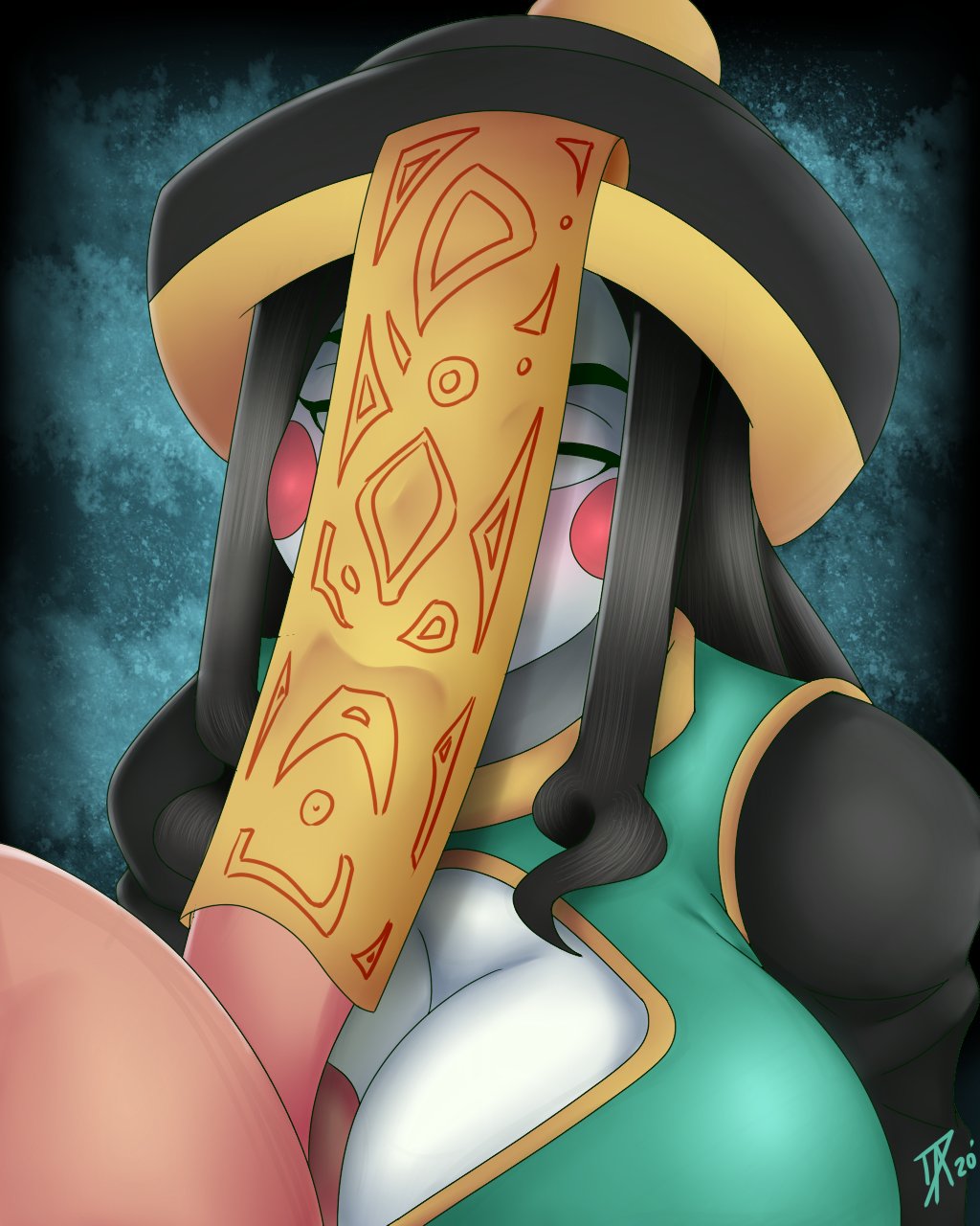 breasts character_request cleavage dalley_le_alpha female female_focus jiangshi male original original_character penis unknown_character