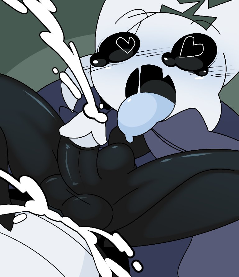 2boys, anthro, ass, balls, black body, black skin, blush, bodily fluids, cum, cum in ass, demon single, gay, heart-shaped pupils, hollow knight, male, male focus, male only, oc, sleepy headx3 (artist), tongue, tongue out