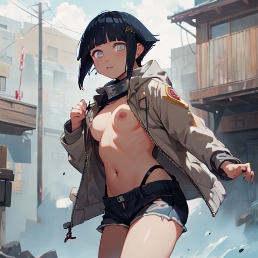 ai_generated exposed_breasts exposed_midriff hyuuga_hinata hyuuga_hinata(genin) jacket looking_at_viewer naked_jacket naruto naruto_(classic) nipples no_bra open_jacket petite shirtless shirtless_female small_breasts tagme teenage_girl teenager thong topless topless_female turned_around