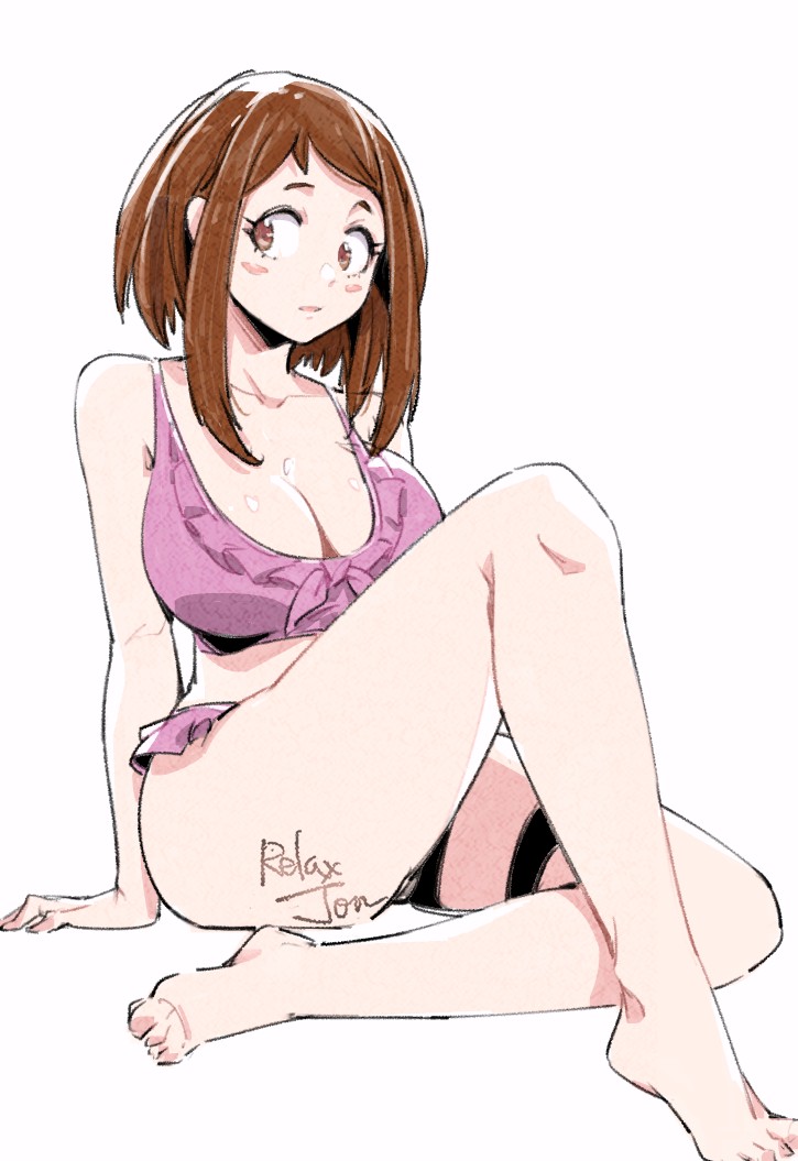 1girls, big breasts, bikini, breasts, brown hair, brown-haired female, cleavage, female, my hero academia, ochako uraraka, relaxjon, uraraka ochako