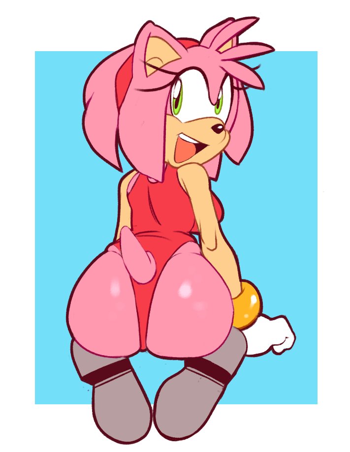 1girls amy_rose ass ass big_ass big_butt female female_focus female_only green_eyes looking_at_viewer pink_body pink_hair pink_skin solo solo_female solo_focus sonic_(series) sonic_the_hedgehog_(series) squidapple swimsuit wide_hips