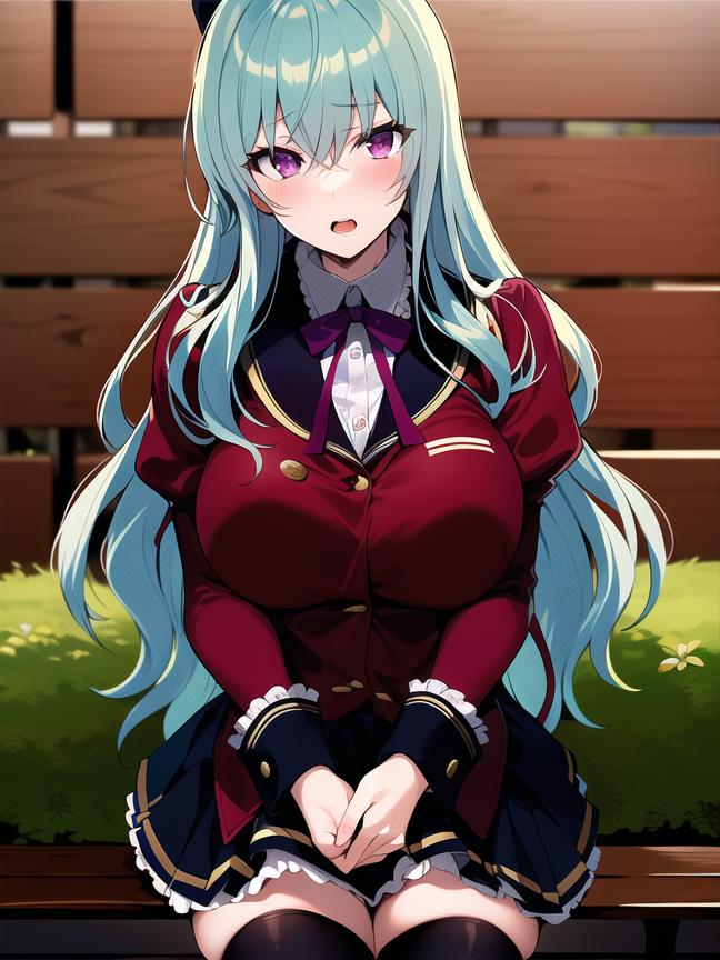 ai_generated aihara_akira aihara_shouko embarrassed gakuen_saimin_reido grey_hair hair_ribbon hentai high_resolution highres huge_breasts nai_diffusion purple_hair red_uniform school_uniform schoolgirl schoolgirl_uniform shiny_clothes shiny_skin skyrimgamer17 stable_diffusion thighhighs