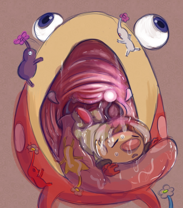 blue_pikmin bodily_fluids bulborb drooling male/ambiguous olimar pikmin pikmin_(species) purple_pikmin red_pikmin saliva tongue_out vore white_pikmin yellow_pikmin