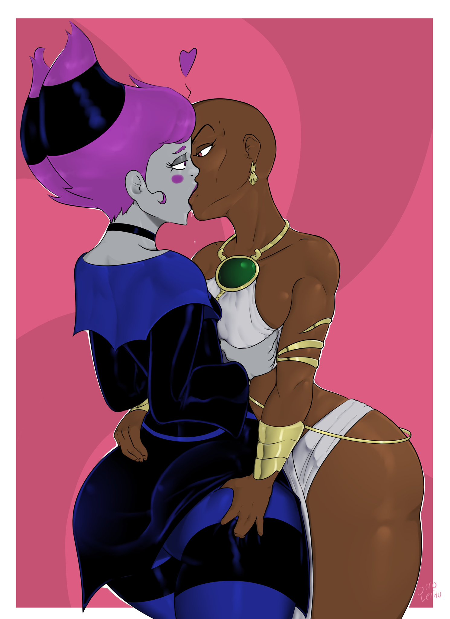 2girls, dark skin, dark-skinned female, dc, dc comics, female, female only, groping, jinx (dc), kissing, multiple females, multiple girls, selfcest, tagme, teen titans, yuri