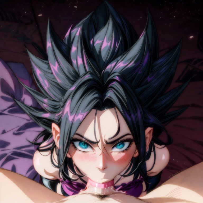 ai_generated angry black_hair blowjob blowjob_face blue_eyes blush blushing_at_viewer caulifla deepthroat dragon_ball_super fellatio from_above fully_clothed highres himiko_sloot on_knees pov pov_blowjob stable_diffusion submissive_female white_penis