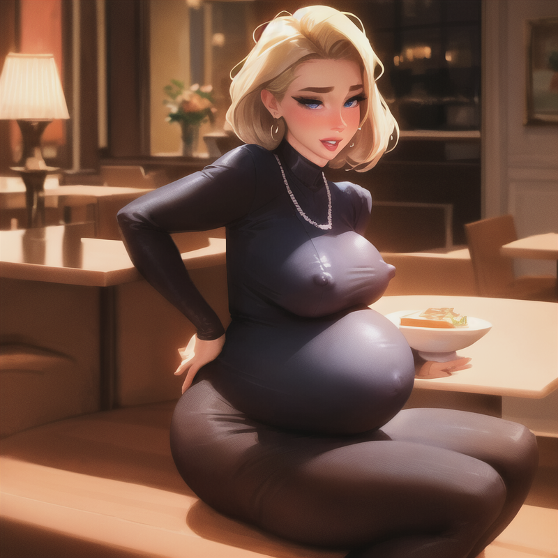 1girls ai_generated belly_stuffing big_belly big_nipples blonde_hair blue_eyes huge_belly lipstick milf overeating plump pointy_nipples stable_diffusion stuffed_belly stuffing tight_clothing