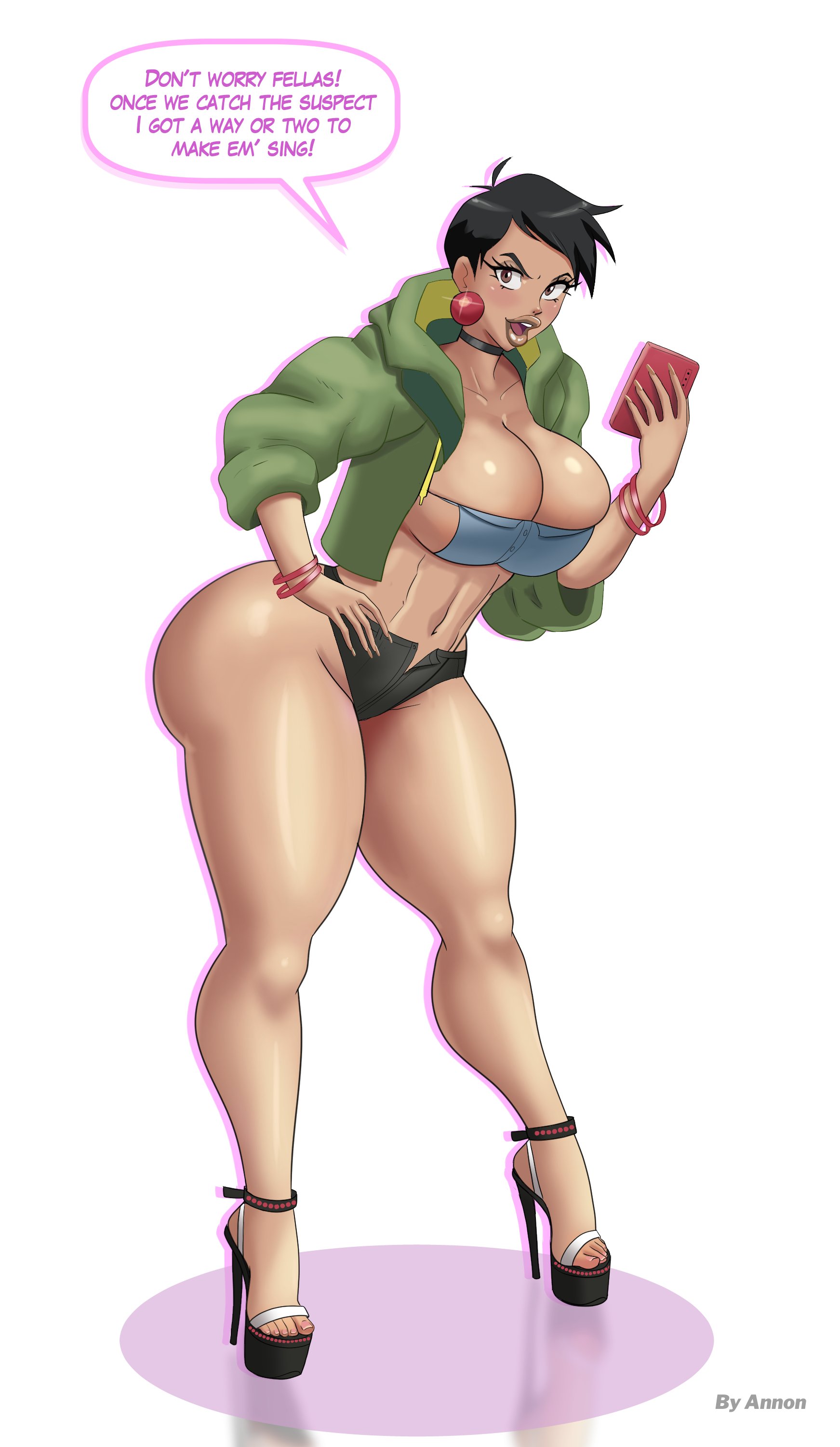 annon, ass, ass hanging out, ass hanging out of shorts, big ass, big breasts, bimbo, bimbo body, bimbo lips, booty shorts, breasts, curvaceous, curvy, dc, dc comics, earrings, female, female only, high heels, hourglass figure, huge ass, huge breasts, large ass, large breasts, lois lane, lois lane (my adventures with superman), my adventures with superman, open toe shoes, platform heels, short shorts, shorts, stiletto heels, superman (series), thick lips, thick thighs, thin waist, tombo, very high heels, voluptuous, wide hips