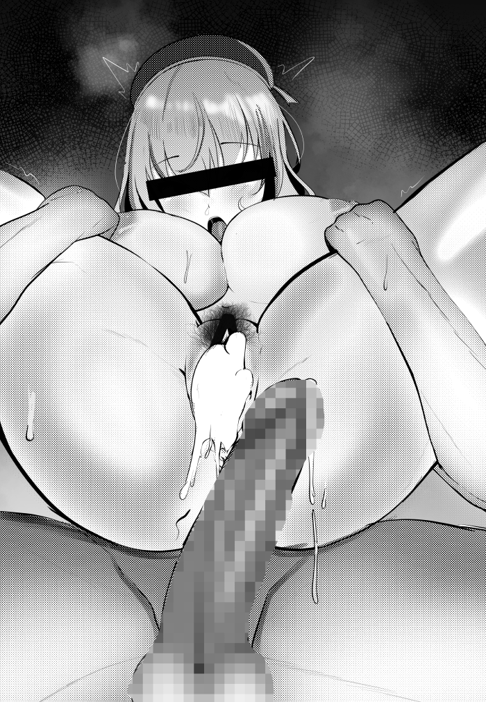 1boy after_sex after_vaginal atago_(kantai_collection) bar_censor breasts censored cleavage commentary_request completely_nude cum cum_in_pussy erection female greyscale hat heavy_breathing kantai_collection large_breasts monochrome mosaic_censoring nipples nude penis pubic_hair pussy reverse_suspended_congress spread_legs tf_cafe