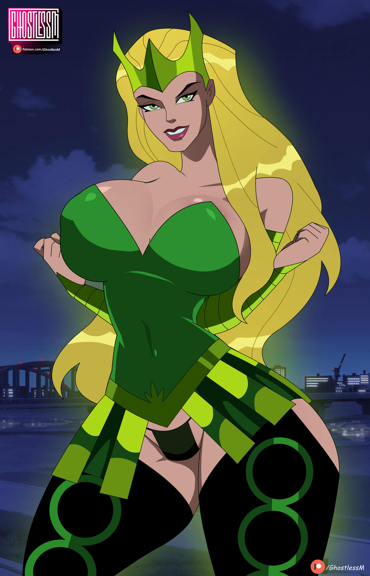 1girls amora_the_enchantress blonde_hair breasts_bigger_than_head enchantress_(marvel) female female_only ghostlessm hips human human_only light-skinned_female light_skin marvel mommy the_avengers:_earth's_mightiest_heroes thor_(series) voluptuous wide_hips