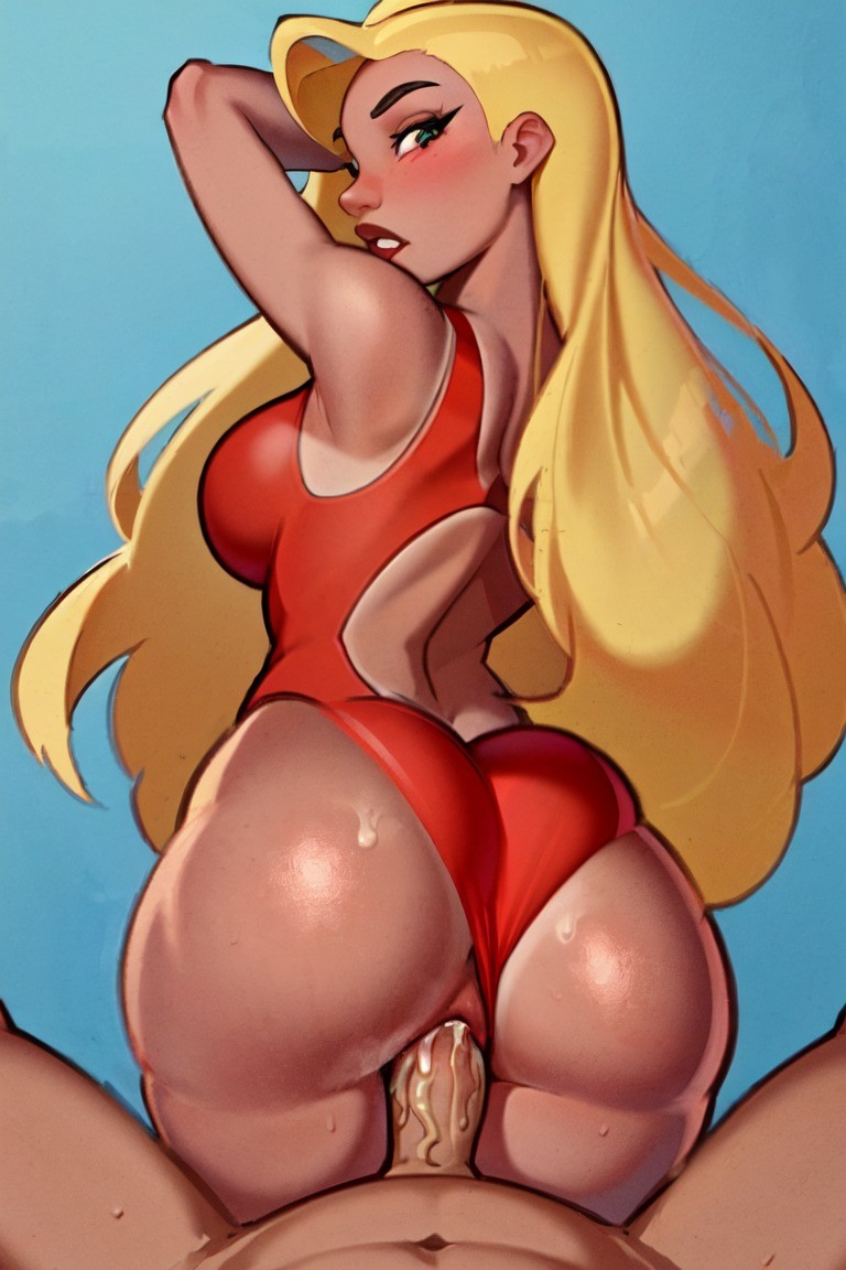 1boy 1girls ai_generated backless_swimsuit blonde_female blonde_hair blue_background creampie cum_in_pussy cum_inside disney hawaiian lifeguard lifeguard_(lilo_and_stitch) lilo_and_stitch long_hair looking_back one-piece_swimsuit penetration pov pov_eye_contact red_swimsuit shizmaboof straight straight_hair straight_sex swimsuit swimsuit_aside tan_skin teeth_showing unseen_male_face vaginal_penetration veiny_penis