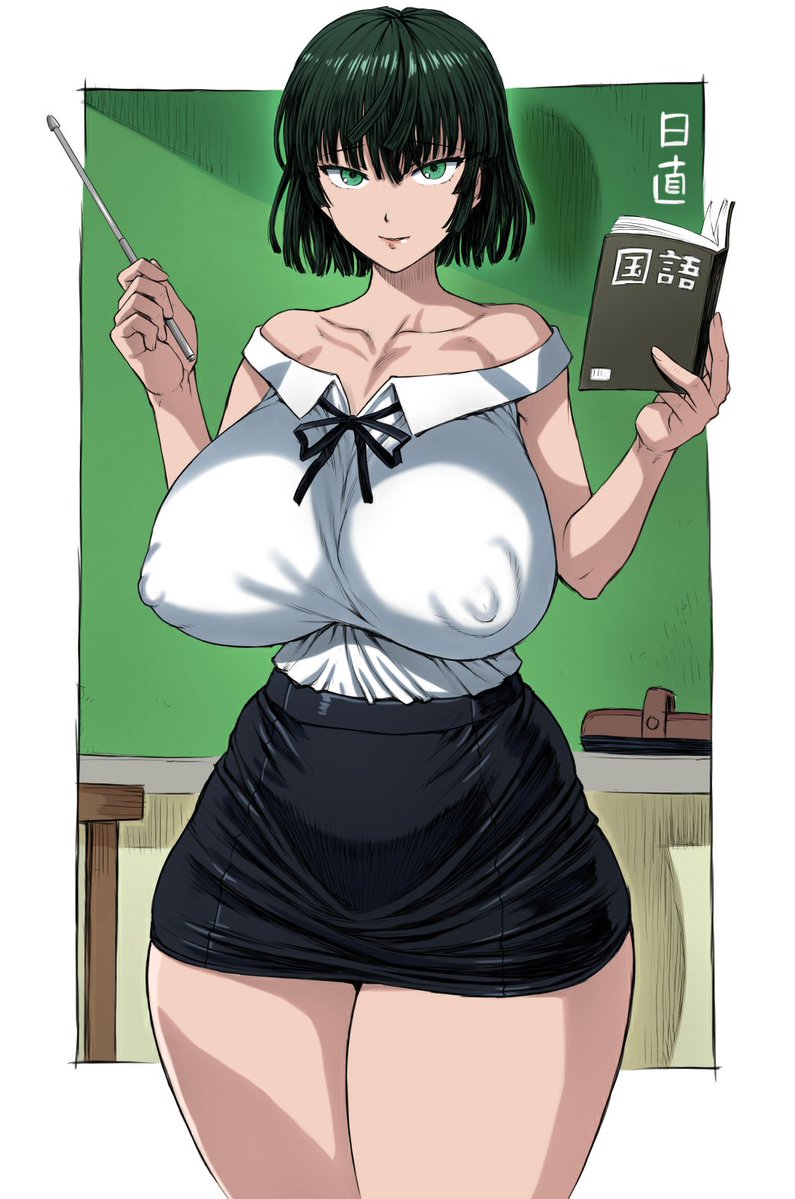 1girls, big breasts, black hair, breasts, eyebrows, female, female focus, female only, fubuki (one-punch man), gonzalo costa, green eyes, huge breasts, large breasts, light skin, light-skinned female, looking at viewer, mogudan, nipple bulge, nipples, one-punch man, solo, solo female, solo focus, teacher, thick thighs, thighs, wide hips