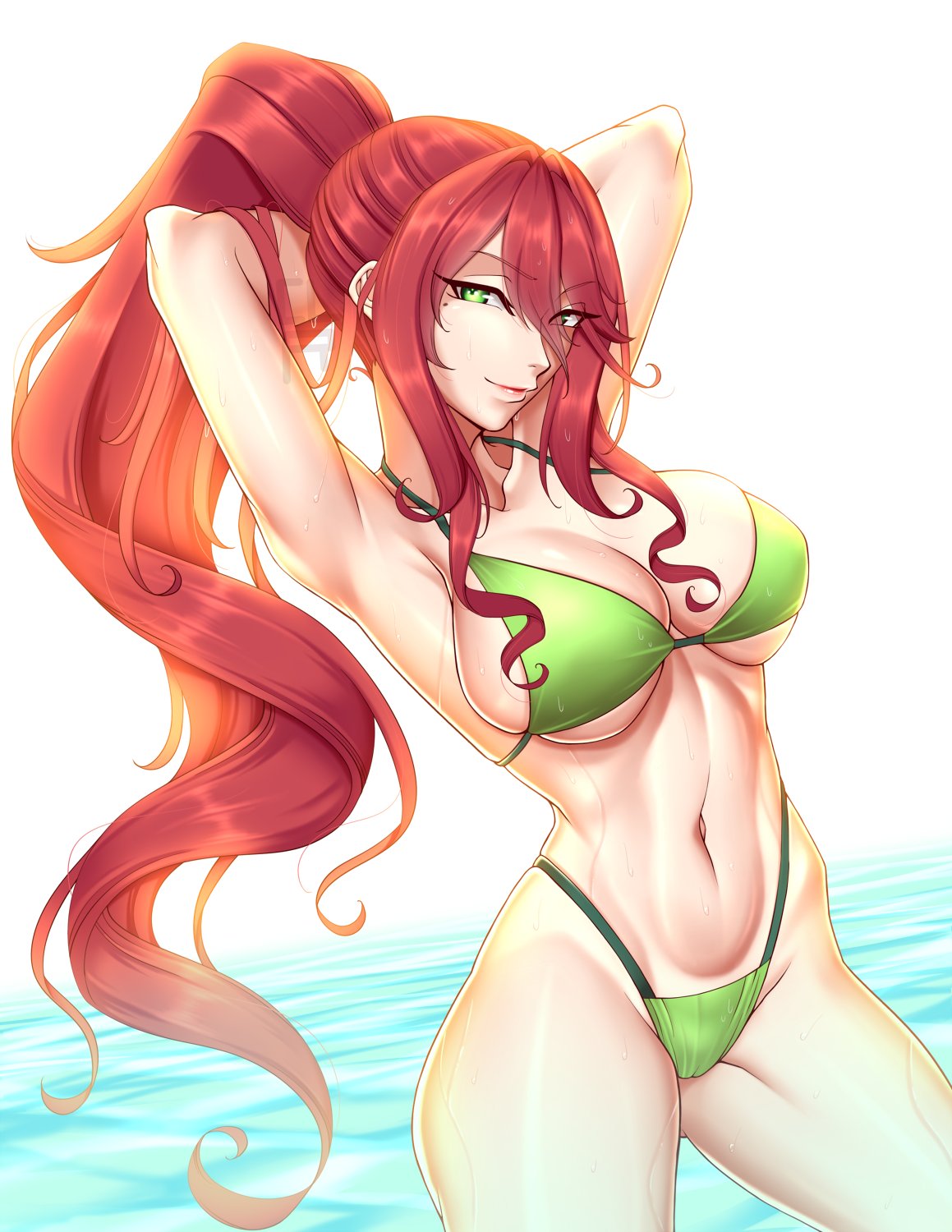 breasts cleru_(cleruuuuu) female female_only red_hair solo swimsuit tagme