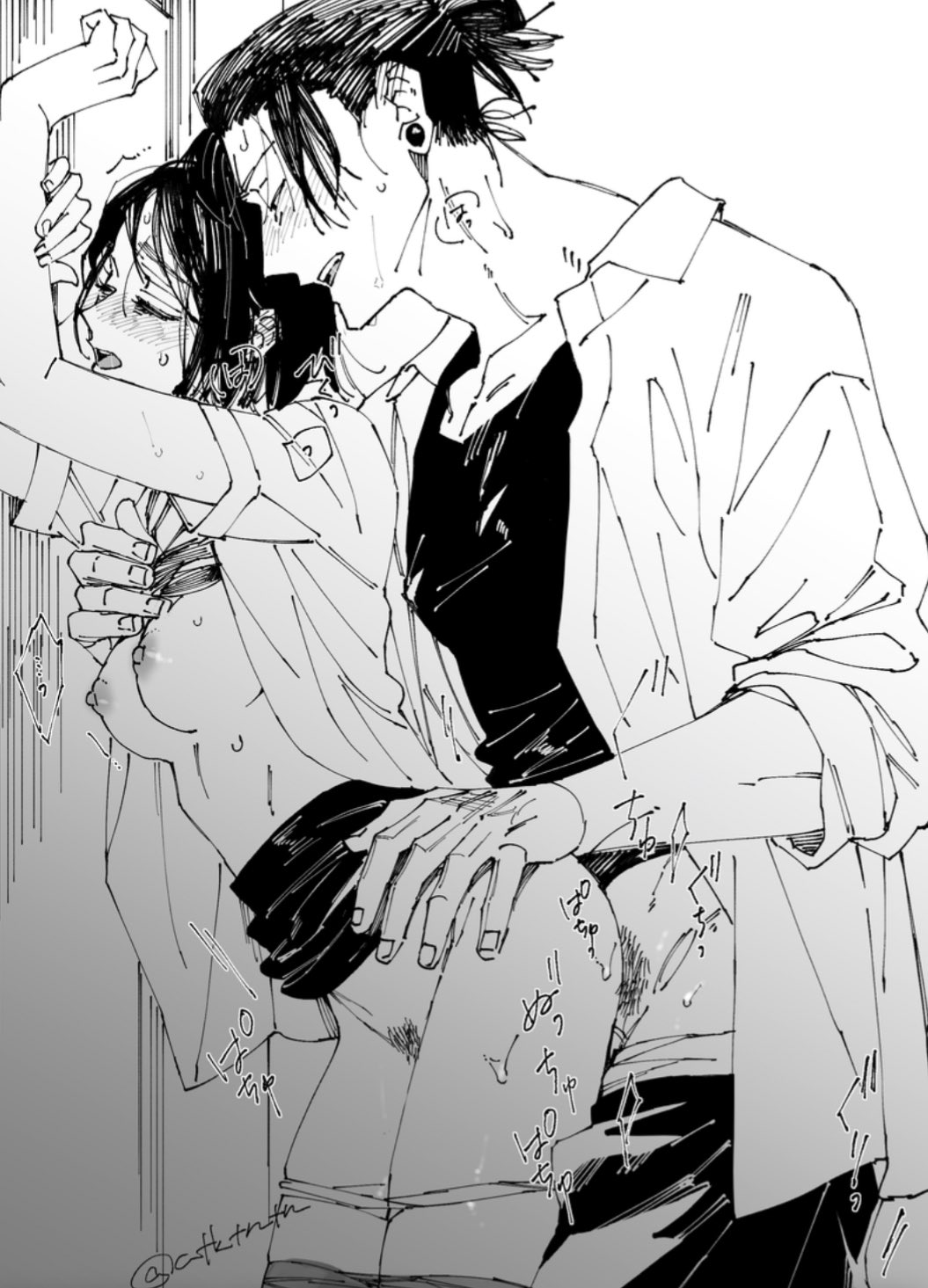 blush, doggy style, jujutsu kaisen, sex, shoko ieiri, suguru geto, sweat