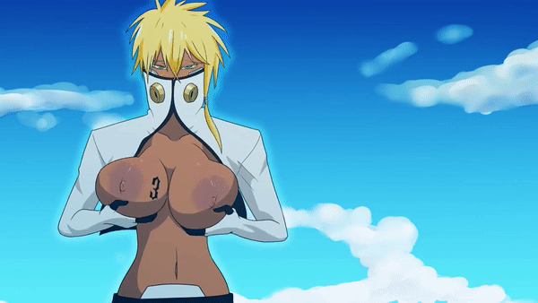 1girls animated areolae arrancar bedroom_eyes big_breasts bleach bounce bouncing_breasts breast_tattoo breasts_out brown_skin clothes cropped_jacket dark-skinned_female dark_skin female female_only fondle fondling fondling_breast green_eyes high_collar inverted_nipples inviting jacket large_areolae large_breasts looking_at_viewer mask no_bra number number_tattoo open_clothes presenting presenting_breasts sagging_breasts scrabble007 seductive_look self_fondle solo solo_focus tattoo tia_harribel upper_body voluptuous yellow_hair