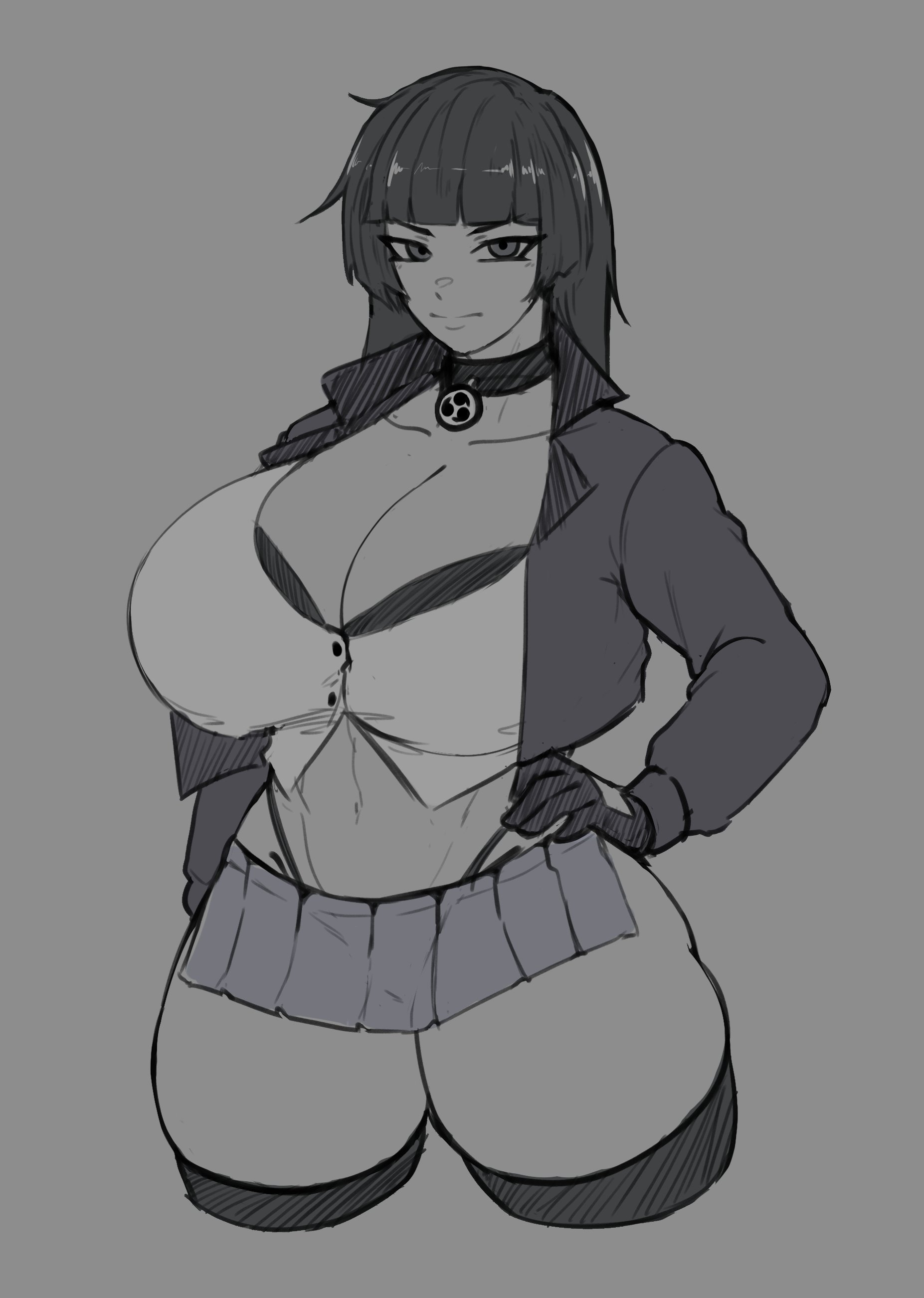 1girls, breasts, cleavage, female, hand on hip, huge breasts, operatorsecret, solo, thick thighs, tinboryte