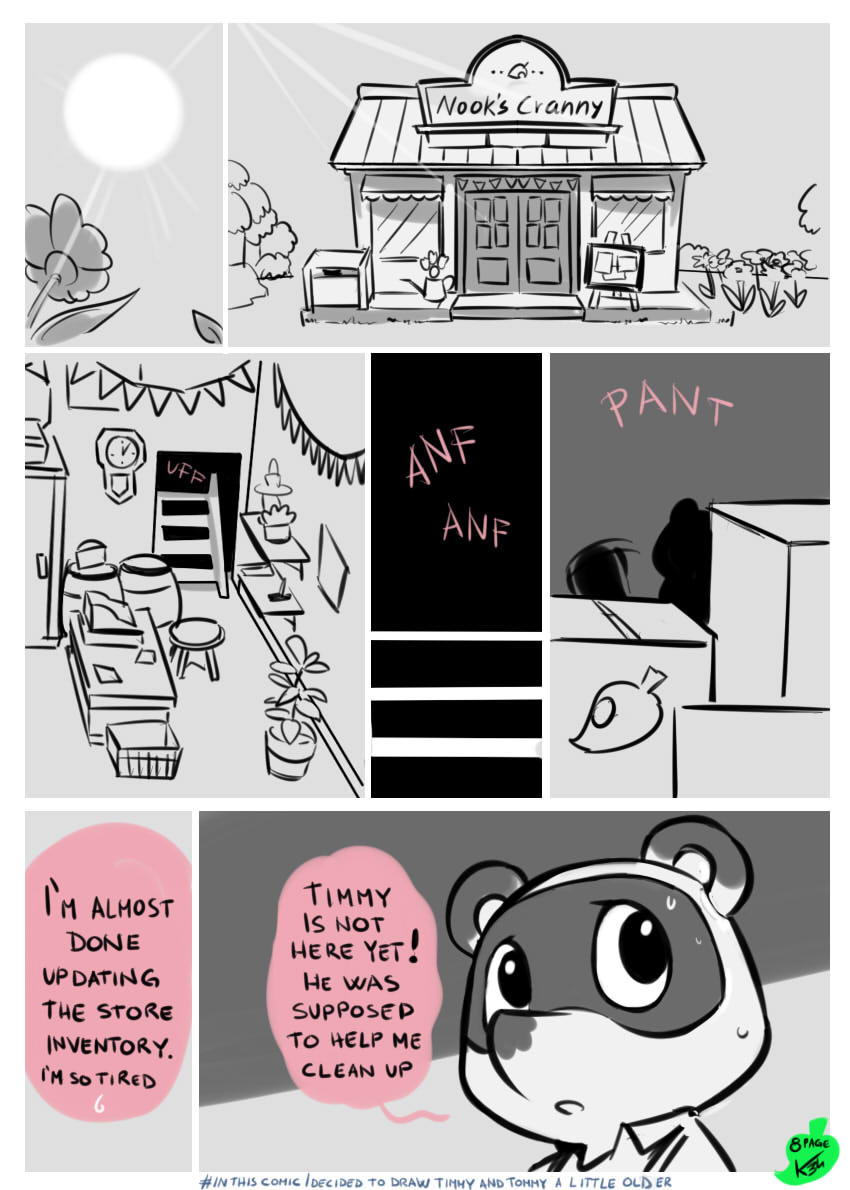 2020 animal_crossing comic doujin doujinshi english_text kiseki34 nintendo page_8 tanuki timmy_nook tommy_nook villager_(animal_crossing)